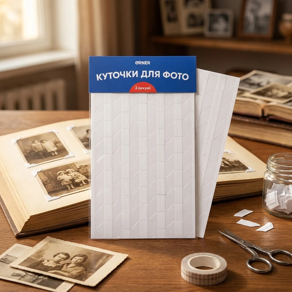 Набір куточків для 50 фото 2 аркуші білого кльору