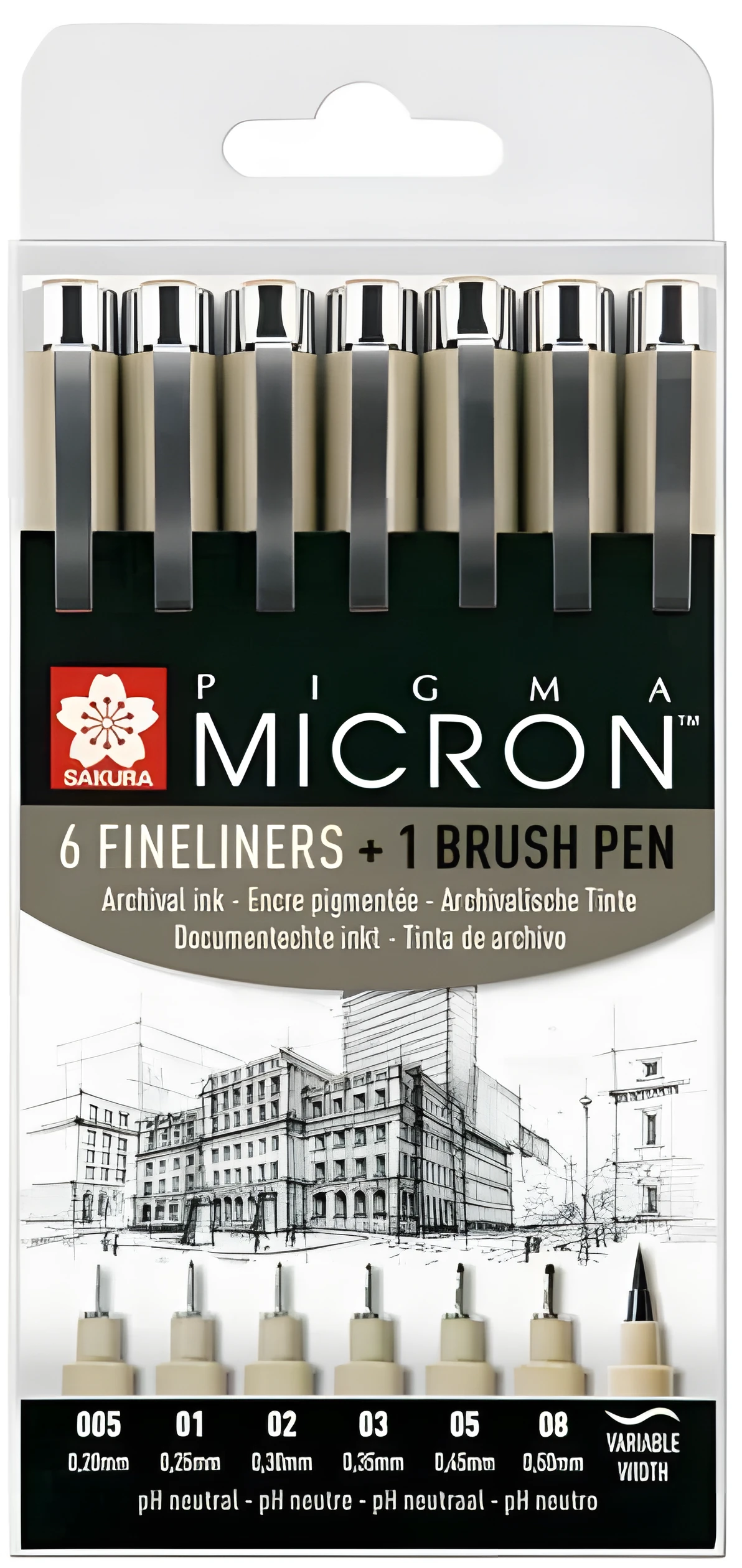 Набір лінерів PIGMA Micron 6шт + PIGMA BRUSH в подарунок Sakura — Хобі та декор