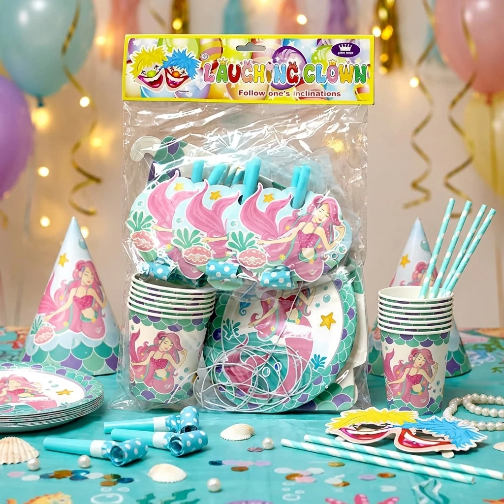 Набір паперової 36 предметів на 6 персон "Happy Birthday"Русалка"