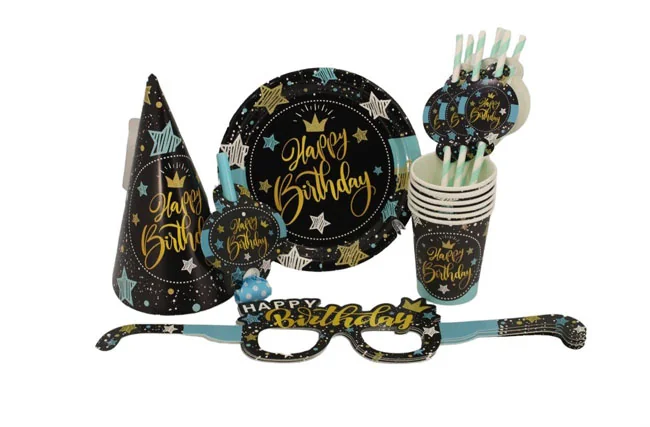 Набір паперової 36 предметів на 6 персон "Happy Birthday"Зірочки"
