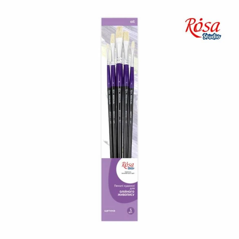 Набір пензлів 13, щетина плоска, 5шт (№1,2,4,6,8), д.р., ROSA START