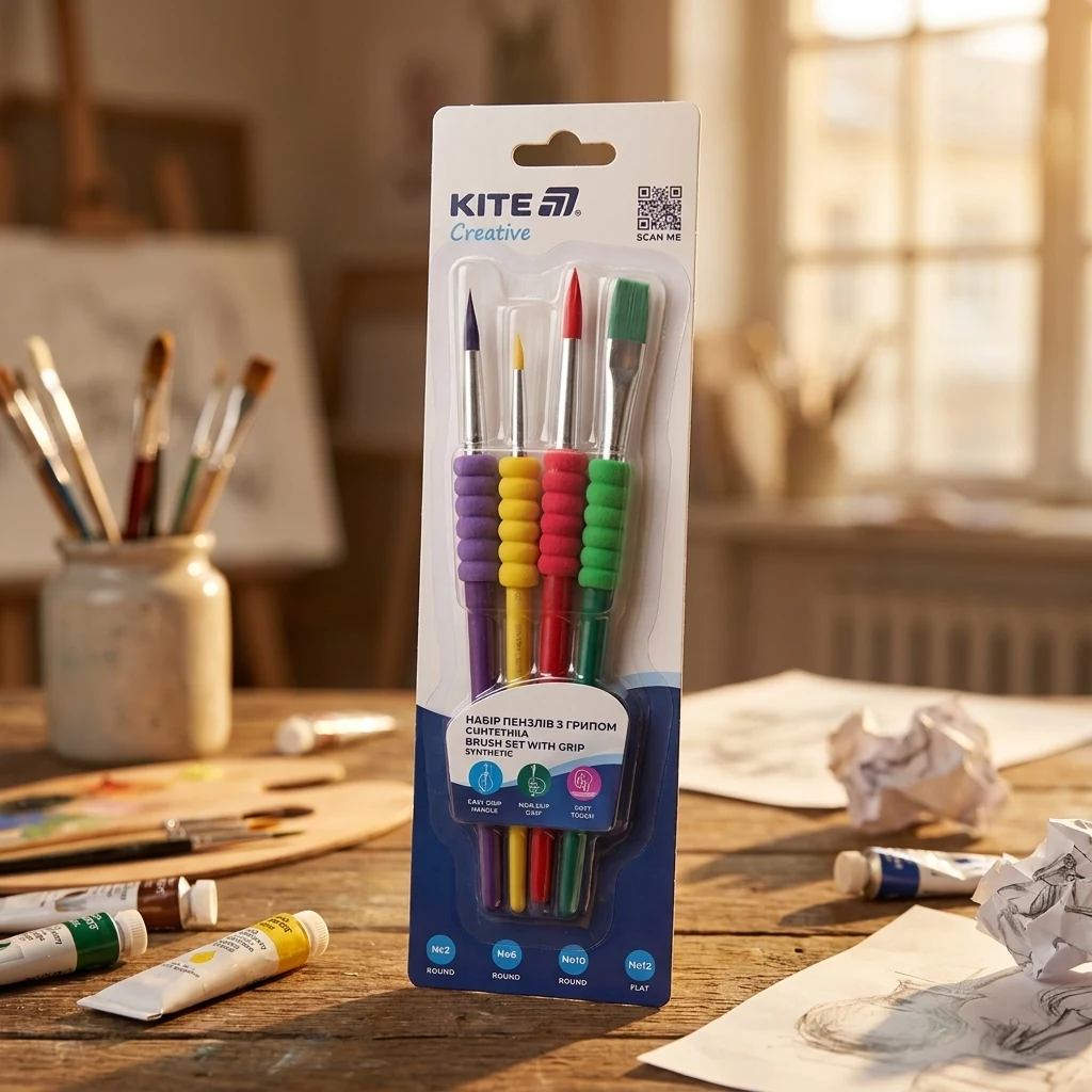 Набір пензлів Kite Creative згрипом синтетика 4 шт K-334-1 — Малювання та ліплення