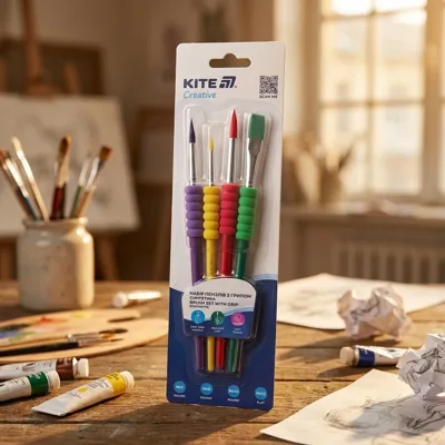 Набір пензлів Kite Creative згрипом синтетика 4 шт K-334-1
