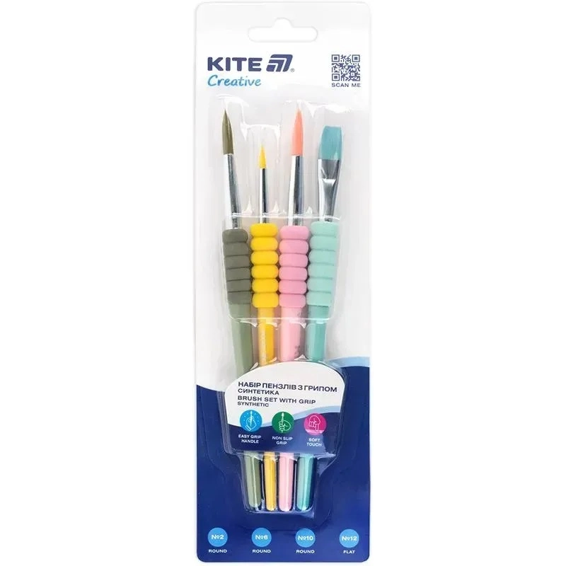 Набір пензлів Kite Creative згрипом синтетика 4 шт K-334-2 — фото 2