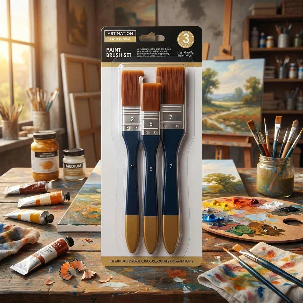Набір пензлів, нейлон, 3 штуки, (флейц №2, 5, 7), Art Nation