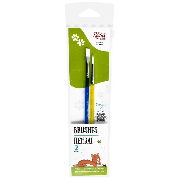 Набір пензлів ROSA Kids 2 синтетика 2шт: кругла №6 плоска №6 — фото 2