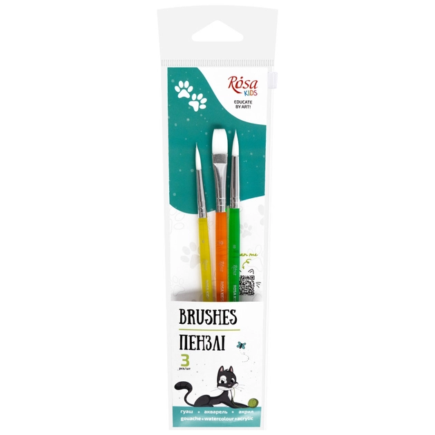 Набір пензлів ROSA Kids 3 синтетика 3шт: кругла №6/8 плоска №10 — фото 2