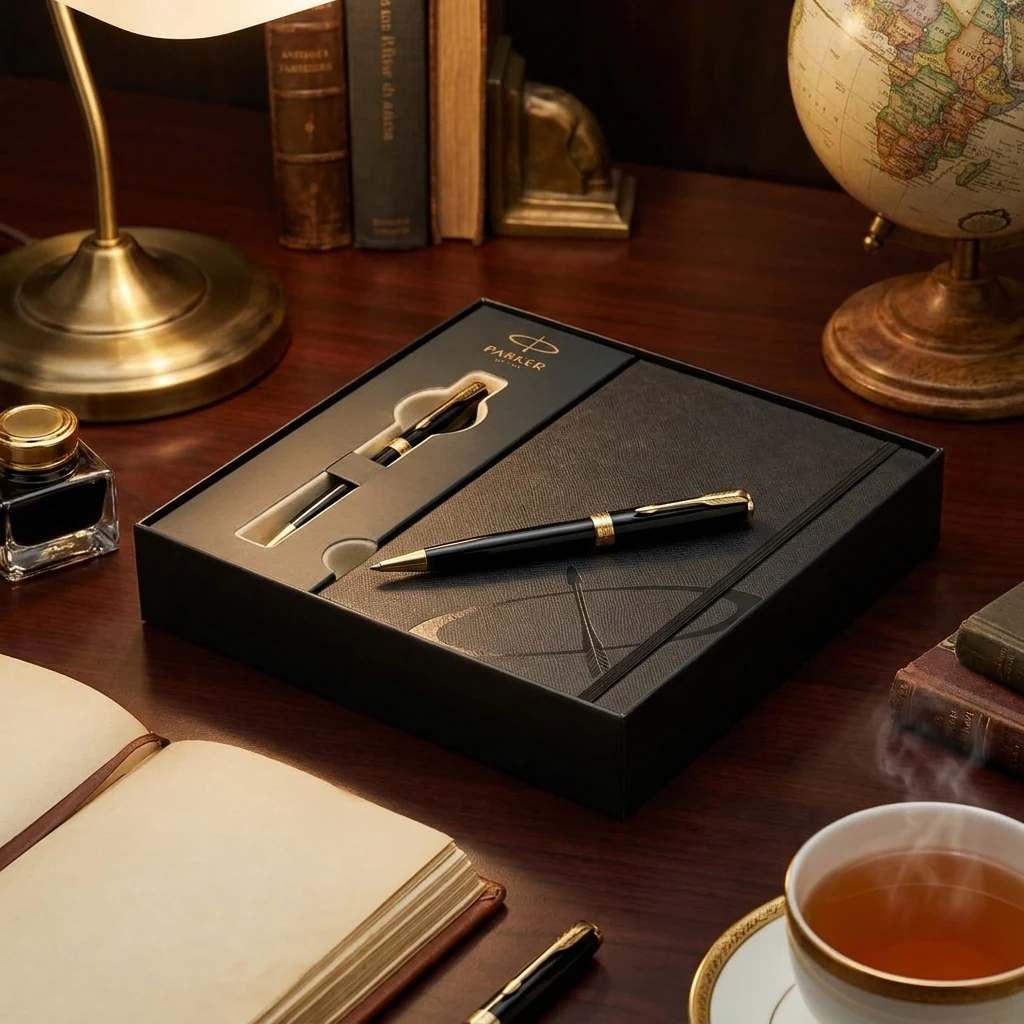 Набір подарунковий Parker Sonnet 17 Black Lacquer GT BP Блокнот Parker Gift24 86 032b24