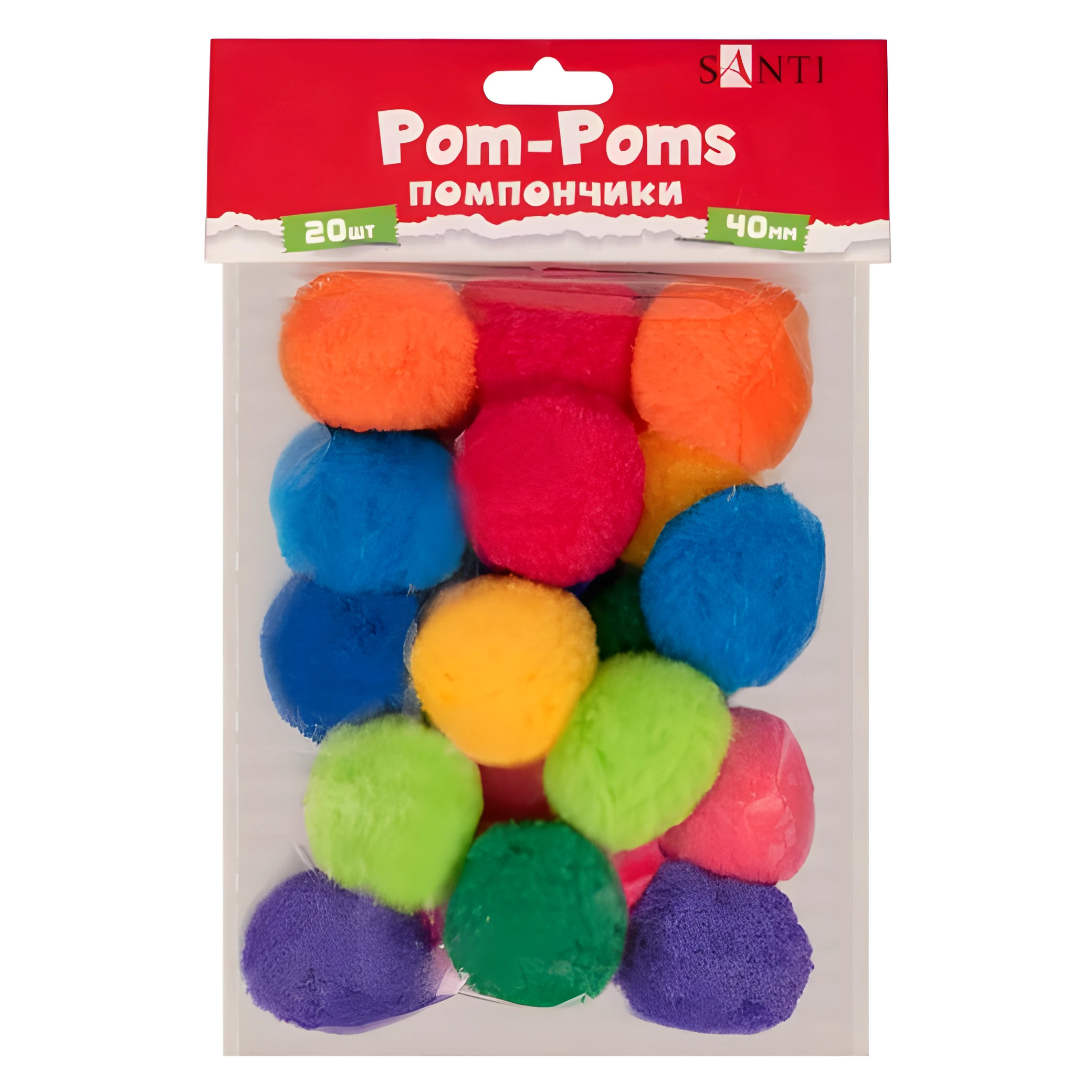 Набір помпонів Santi кольорові d-40мм 20шт/уп