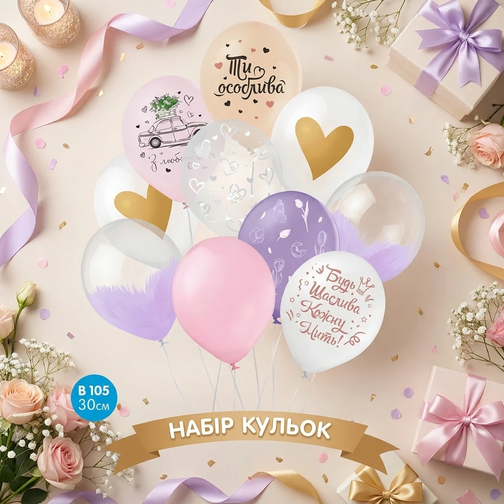 Набір повітряних кульок 10 штук 30 см "Будь щаслива"