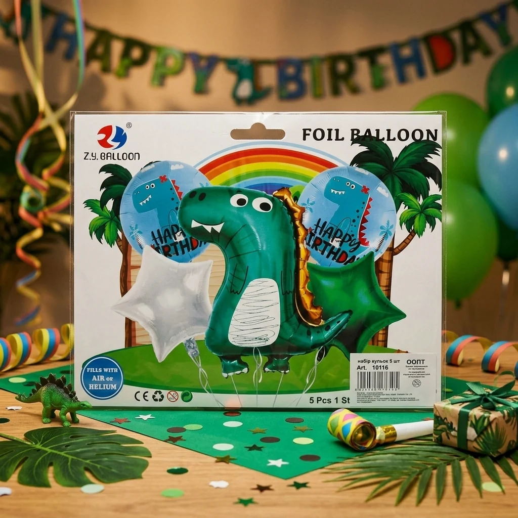 Набір повітряних кульок 5 штук "Happy Birthday"Динозаврик"