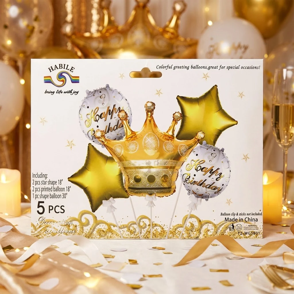 Набір повітряних кульок 5 штук "Happy Birthday"Корона"