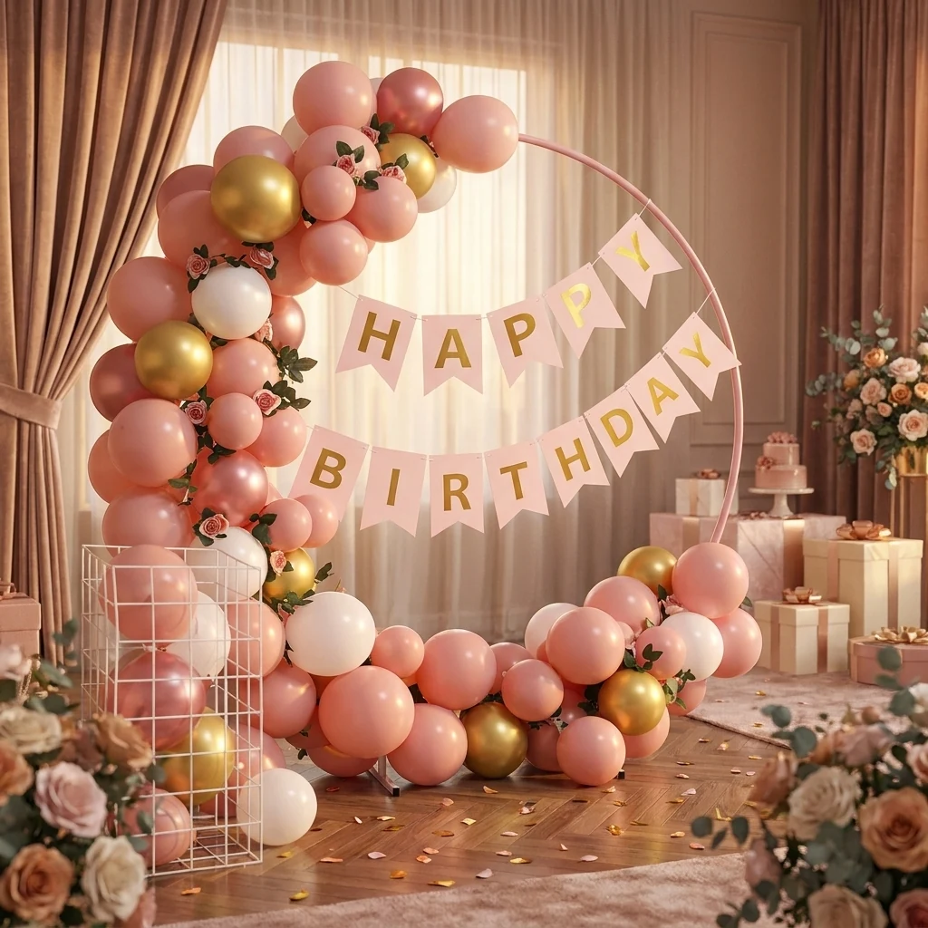 Набір повітряних кульок для фотозони + банер "Happy Birthday"