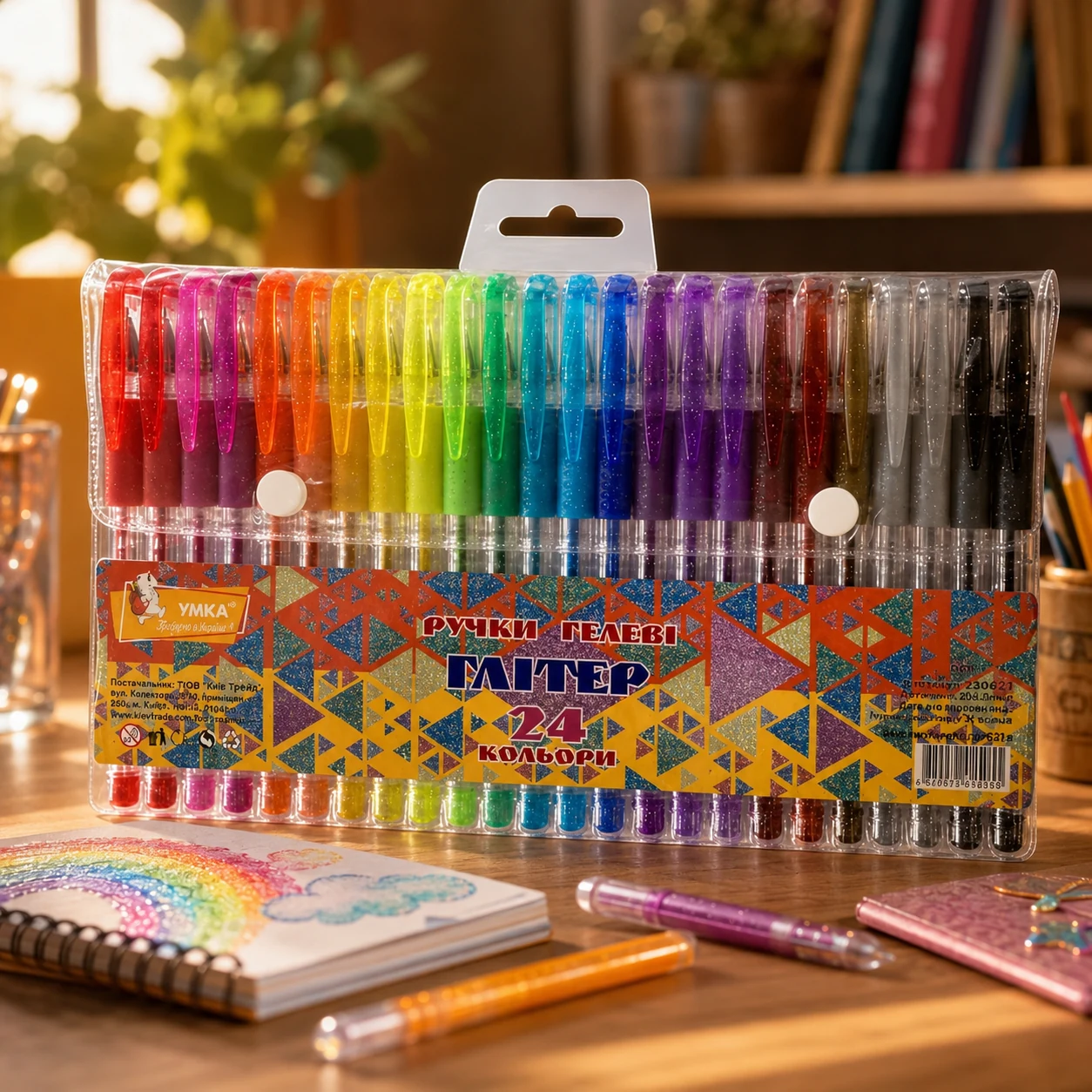 Ручки гелеві УМКА Glitter 24 кольори — Ручки та олівці