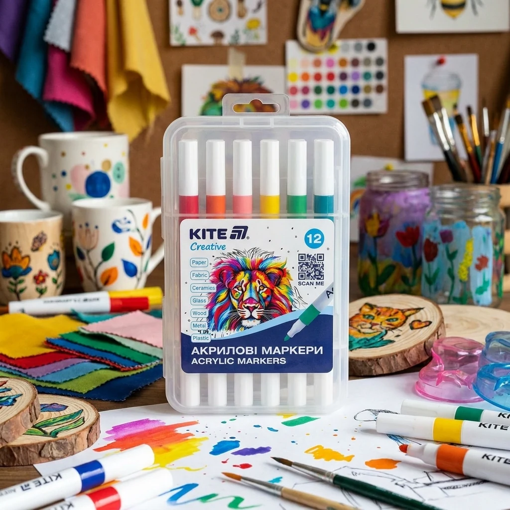Набір скетч-маркерів 12 кольорів акрилові пластиковий бокс. Kite Creative