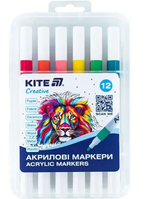 Набір скетч-маркерів 12 кольорів акрилові пластиковий бокс. Kite Creative