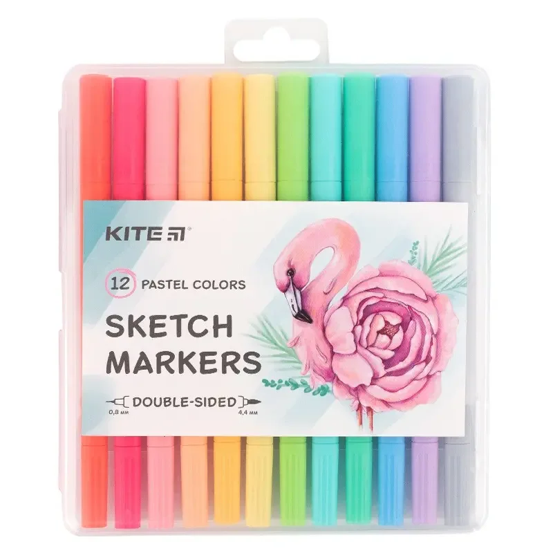 Набір скетч-маркерів 12 кольорів, двосторонні, Pastel