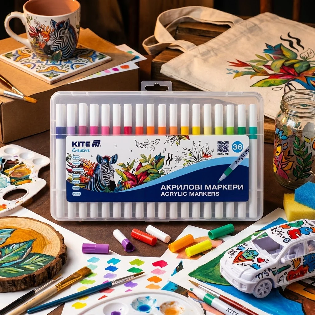 Набір скетч-маркерів 36 кольорів акрилові пластиковий бокс. Kite Creative
