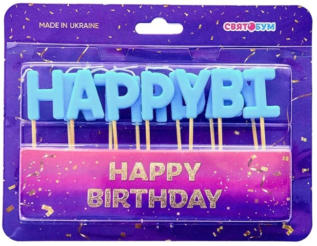 Набір свічок-літер для торта "Happy birthday" блакитних