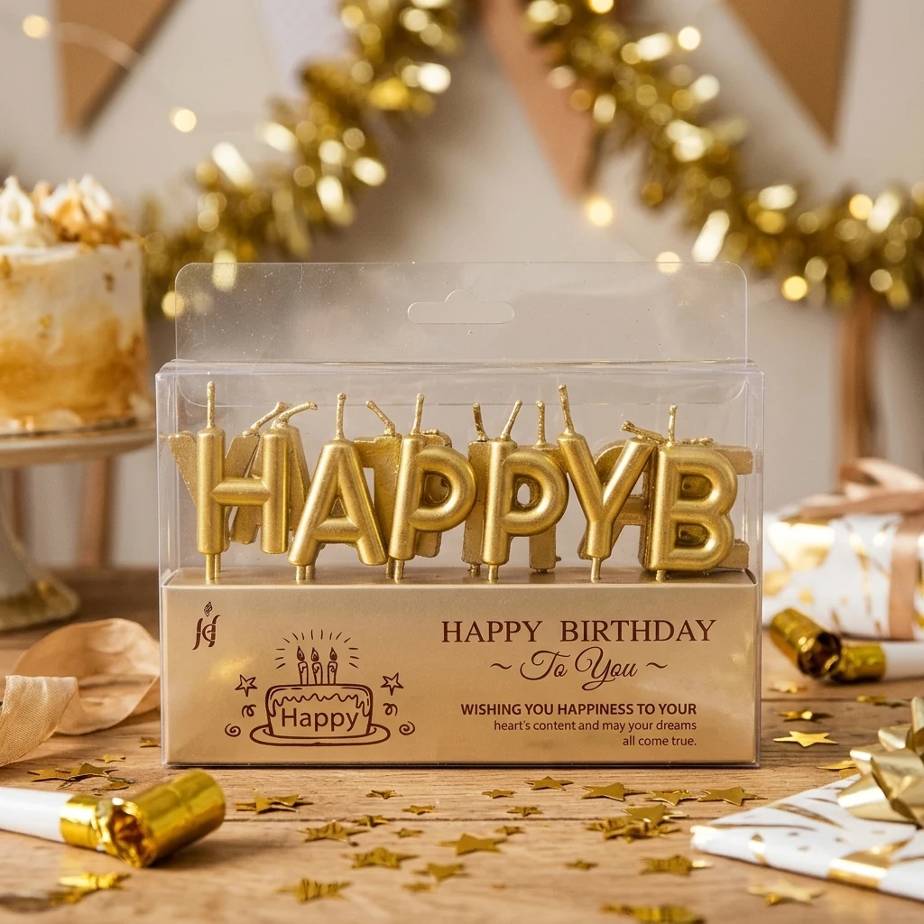 Набір свічок-літер для торта "Happy birthday" золото