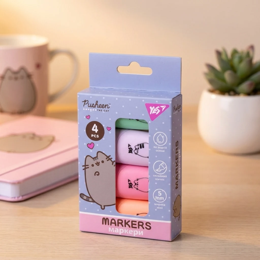 Маркери текстові Yes Pusheen 4 шт — Маркери та коректори