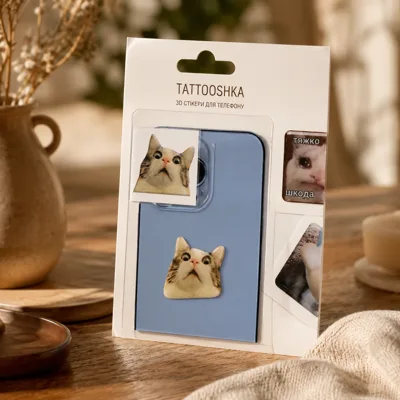 Наліпка 3D-стікер Мем здивований котик SX-27