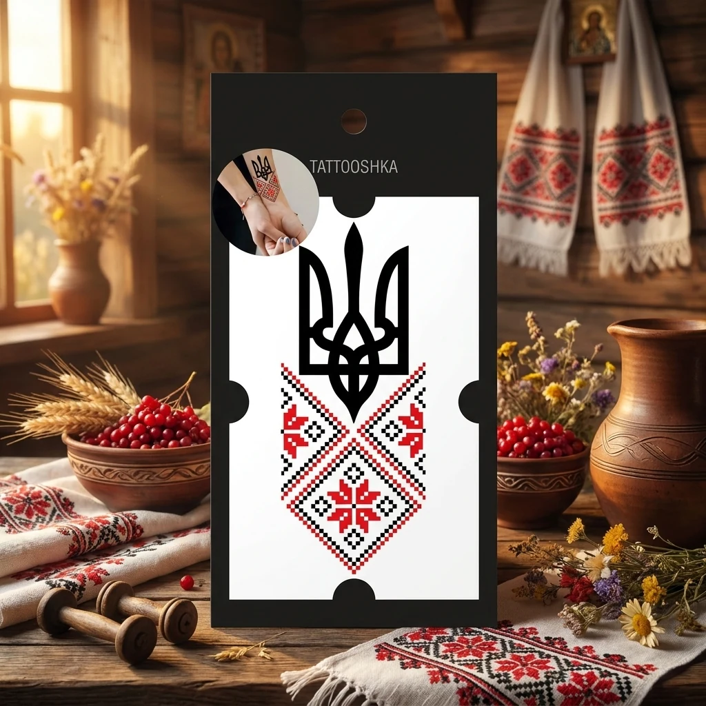 Наліпки-тату "Вишиванка із гербом"