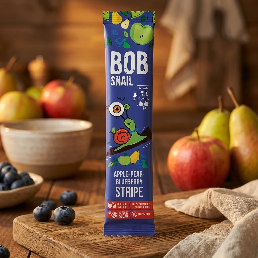 Натуральні Яблучно-Грушево-Чорничні Страйпси ТМ BOB SNAIL (РАВЛИК БОБ) — Продукти та напої