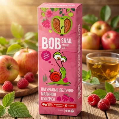 Натуральні Яблучно-Малинові Цукерки ТМ BOB SNAIL (РАВЛИК БОБ)