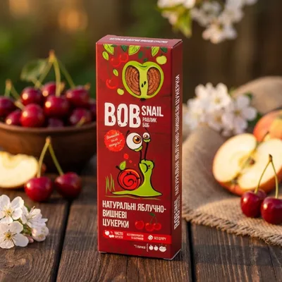 Натуральні Яблучно-Вишневі Цукерки ТМ BOB SNAIL (РАВЛИК БОБ)