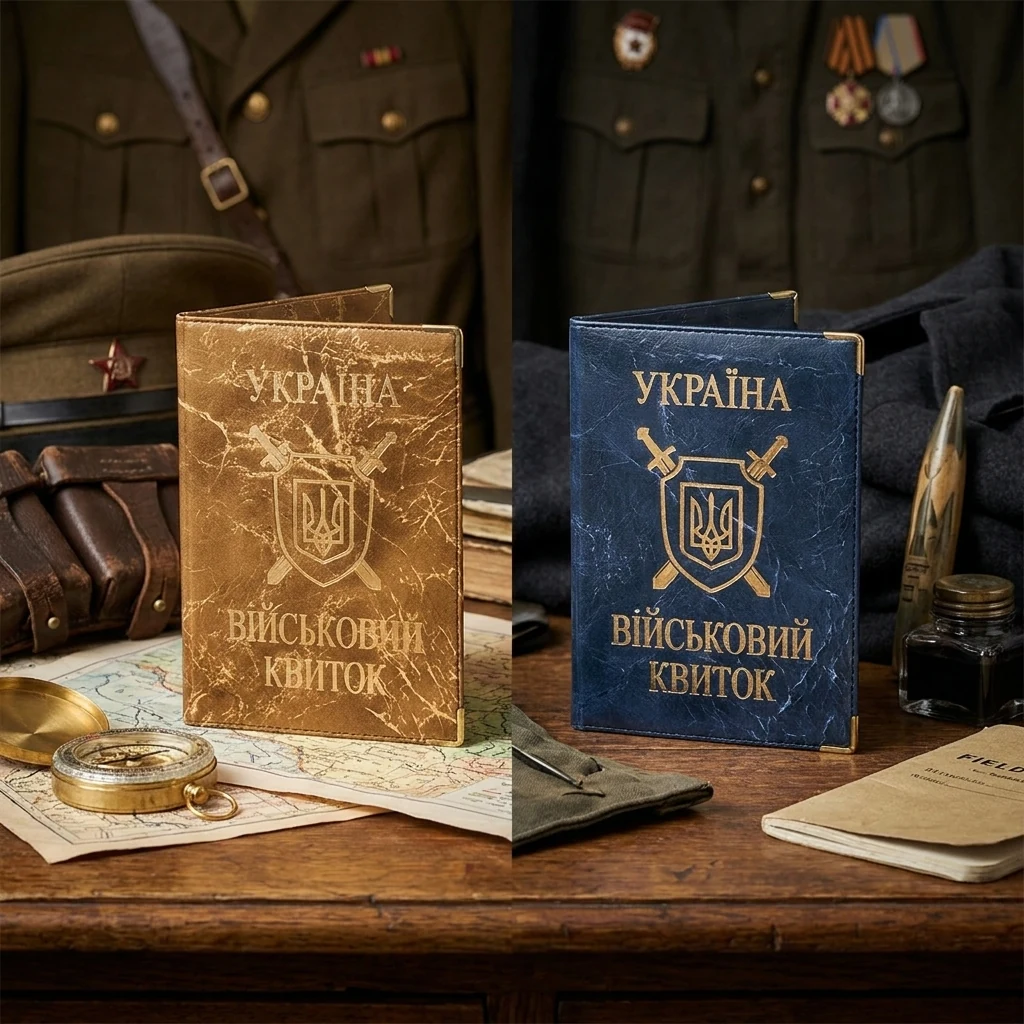 Обкладинка для документів "Військовий квиток" 195*135мм шкірозам "Герб"