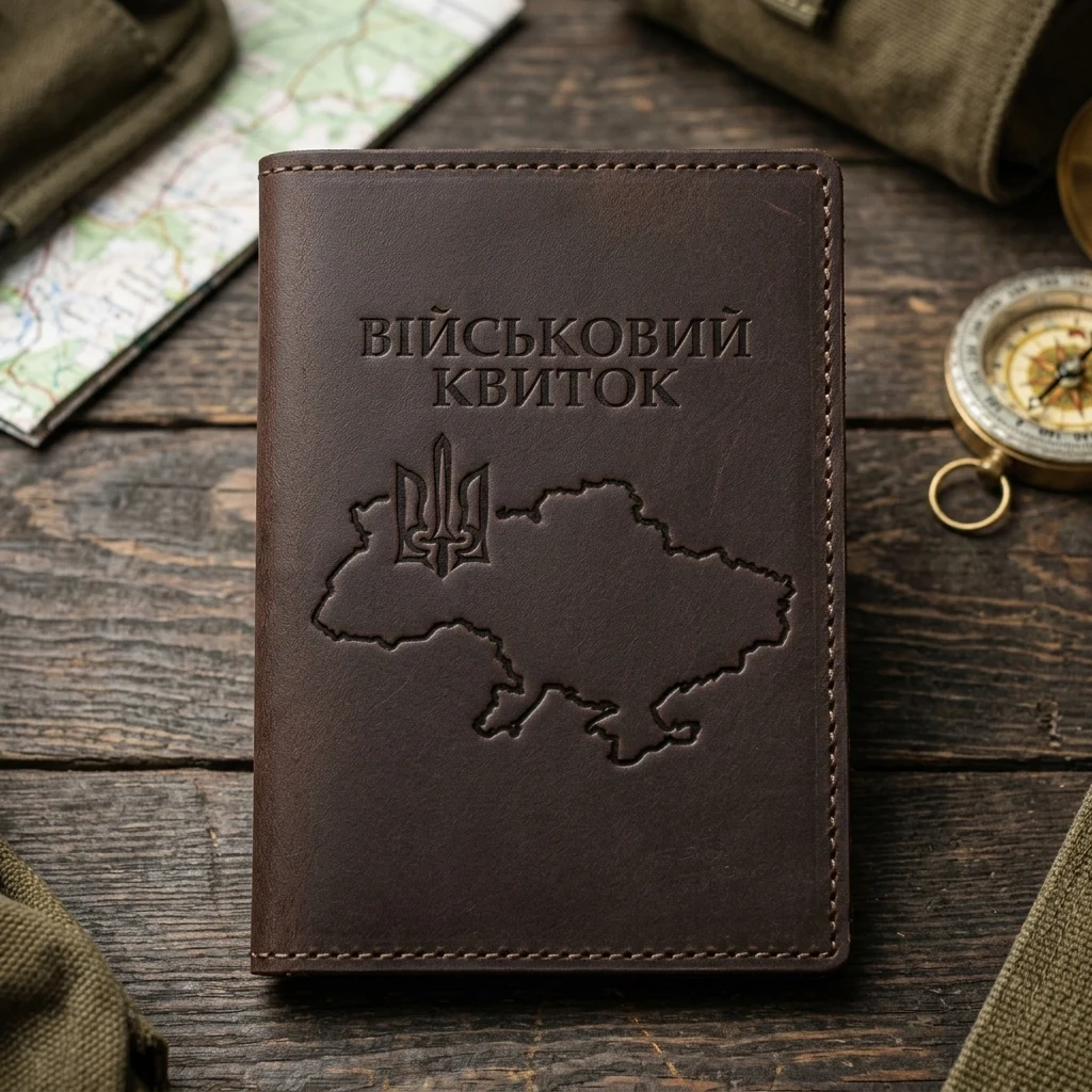 Обкладинка для документів "Військовий квиток" 200х140мм коричнева шкіра (Grande Pelle)