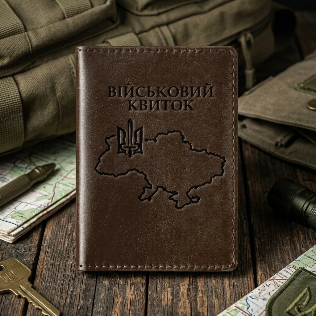 Обкладинка для документів "Військовий квиток" 200х140мм коричнева шкіра (Grande Pelle)
