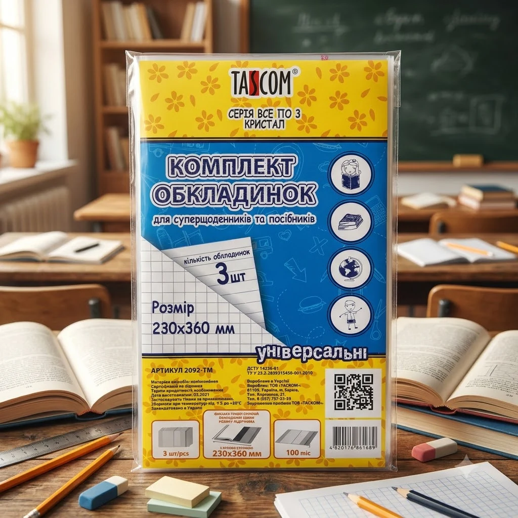 Обкладинка для підручників 230*360 мм 100 мкм регулюється (уп 3 шт)