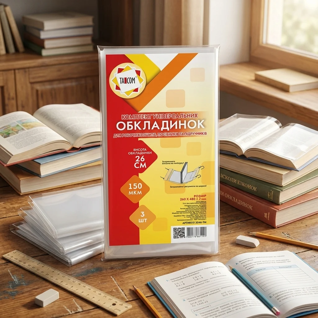 Обкладинка для підручників 260*480 мм 150 мкм регулюється (уп 3 шт)