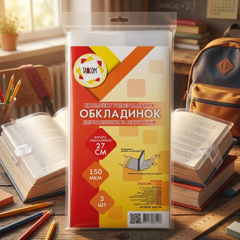 Обкладинка для підручників 270*500 мм 150 мкм регулюється (уп 3 шт)