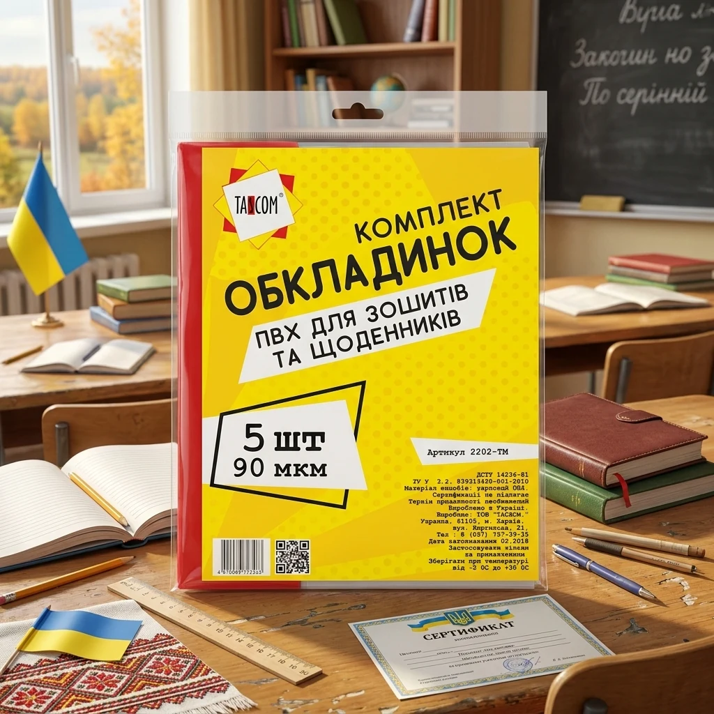 Обкладинка для зошитів і щоденників 210*345 мм пвх 90 мкм (уп 5 шт)