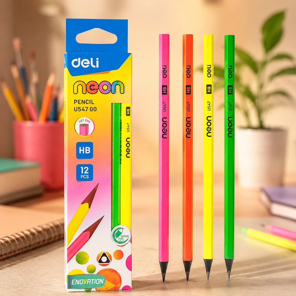 Олівець чорнографітний Deli HB Neon мікс — Ручки та олівці