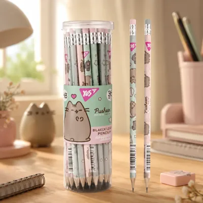 Олівець чорнографітний Yes круглий з гумкою Pusheen мікс 280686