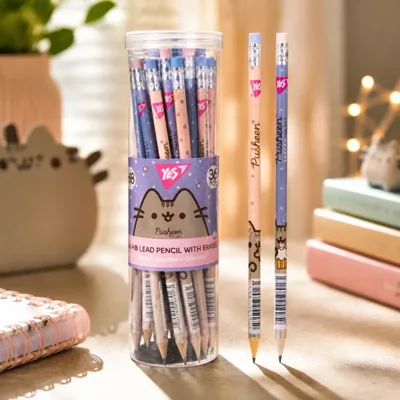 Олівець чорнографітний Yes круглий з гумкою Pusheen мікс