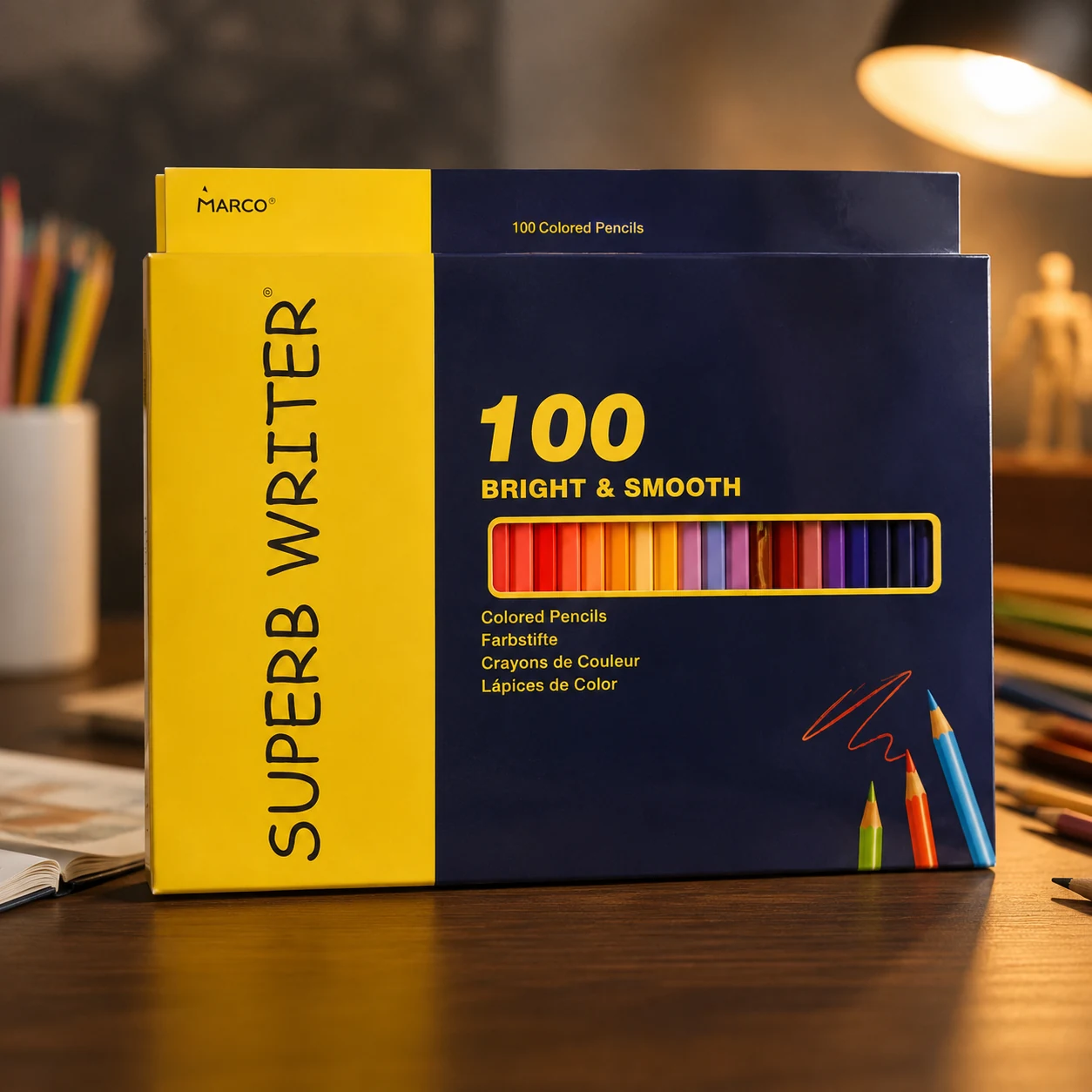 Олівці 100 кольорів шестигранні Superb Writer 4100-100CB TM Marco — Малювання та ліплення