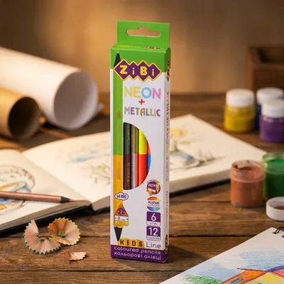 Олівці кольорові Double Neon+Metallic, 6 шт. (12 кол.), KIDS LINE
