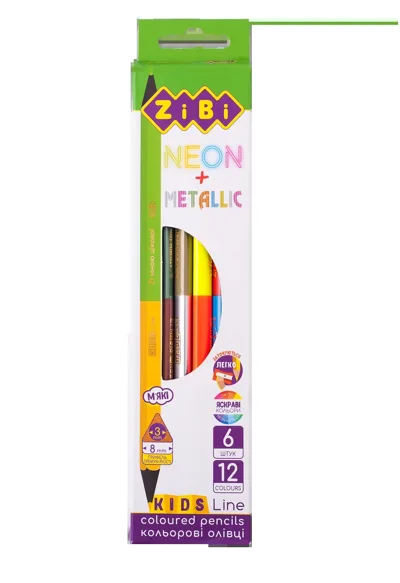 Олівці кольорові Double Neon+Metallic, 6 шт. (12 кол.), KIDS LINE