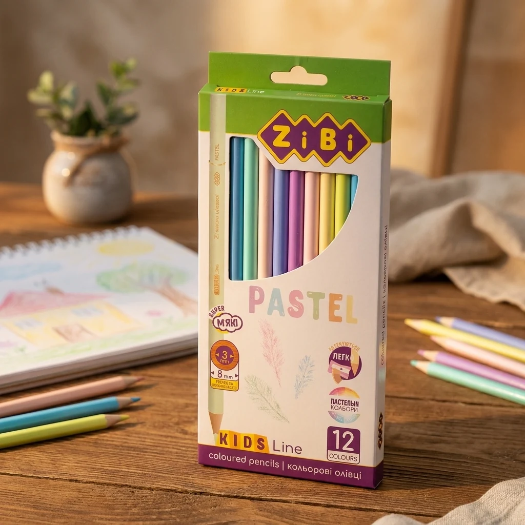 Олівці кольорові Pastel, 12 шт., KIDS LINE