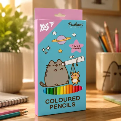 Олівці кольорові Yes 12/24 кол Pusheen. Cheek