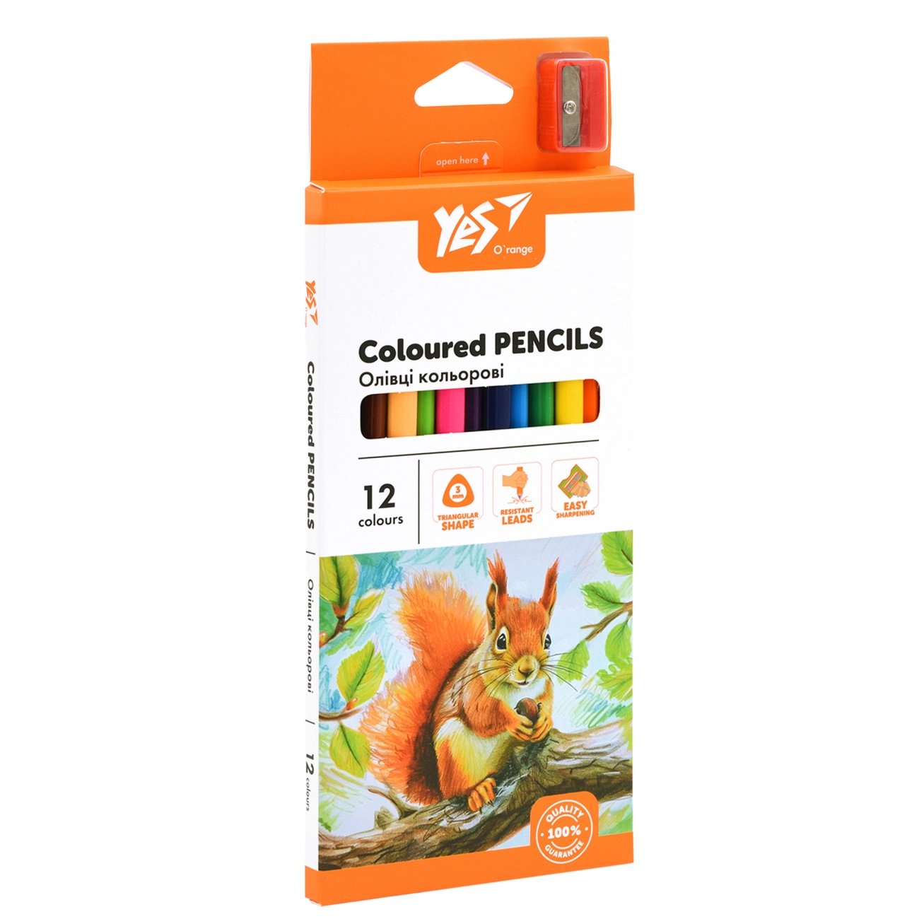 Олівці кольорові Yes 12 кольорів Orange Line з точилкою — фото 3