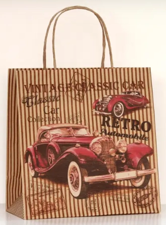 Пакет паперовий крафтовий №183 215х220х110 Ретроавто — фото 2