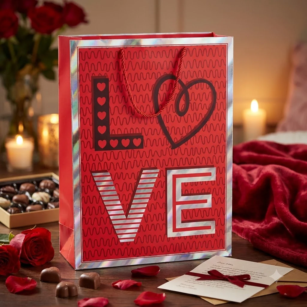 Пакет подарунковий 26*32*12 см Love червоний