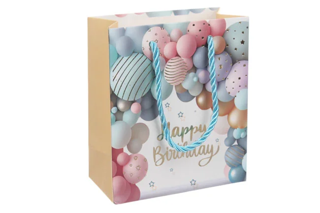 Пакет подарунковий картонний 12*14*6 см Happy Birthday ніжний — фото 4