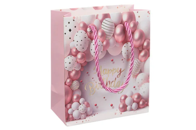 Пакет подарунковий картонний 12*14*6 см Happy Birthday ніжний